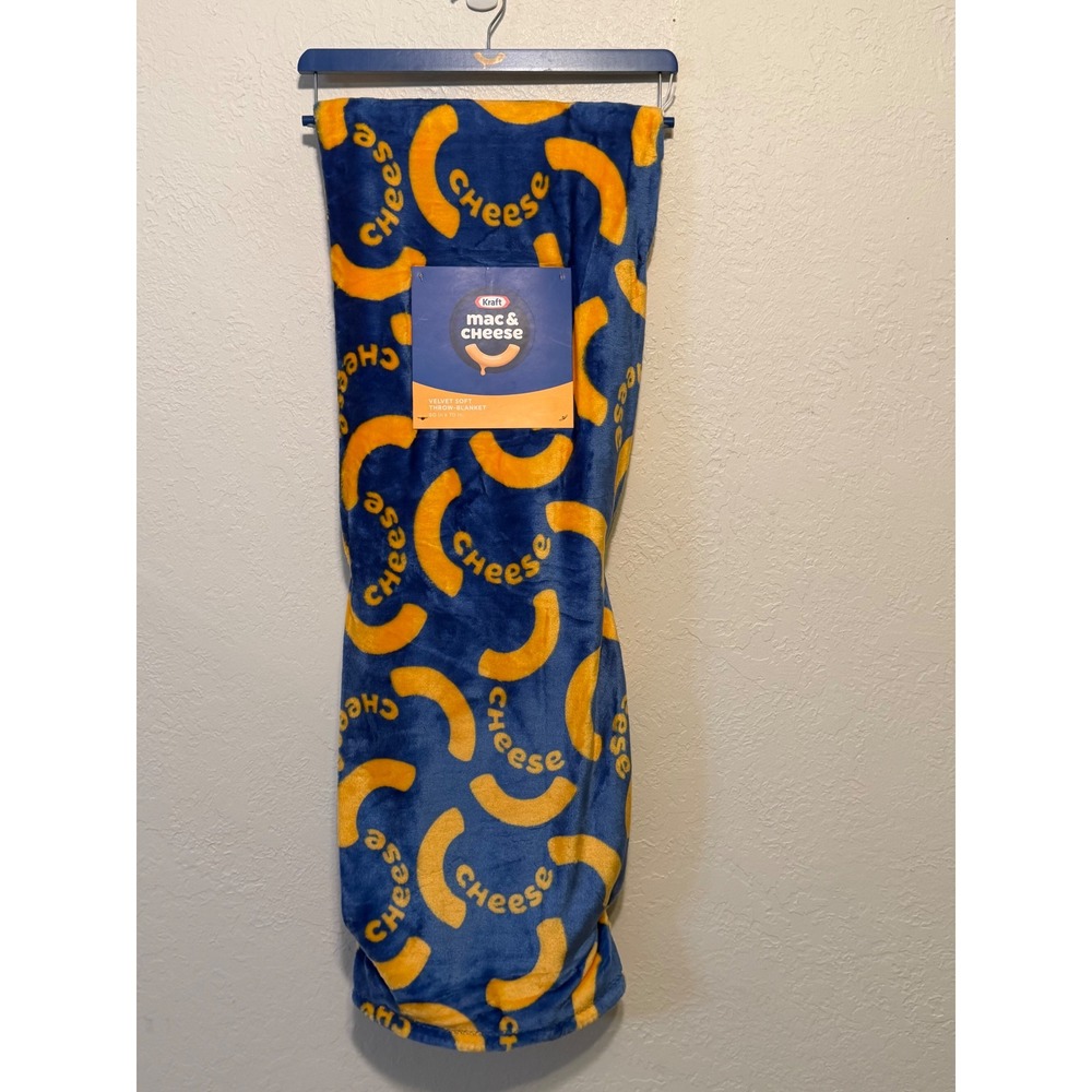 Kraft Mac & Cheese Velvet Soft Throw Blanket Blue Yellow Macaroni 60x70 Novelty